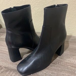 Topshop Square Toe Mid Rise Heeled Boots